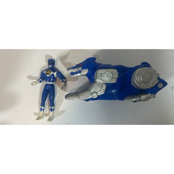 VTG. 1995 SABAN Blue Power Ranger Action Figure w. Rolling Wolf Megazord - Picture 1 of 11